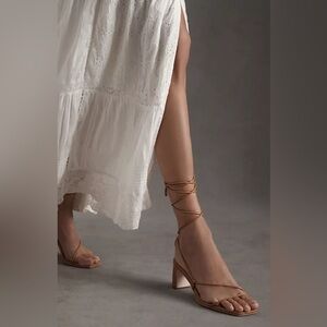 Loeffler Randall Cosette Sandals Lace Up Block Heel Beige Nude